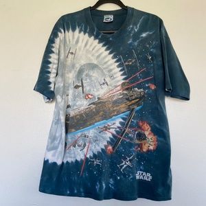 Vintage 1997 Liquid Blue Star Wars T-Shirt Mens XL Millennium Falcon AOP 90s Tee